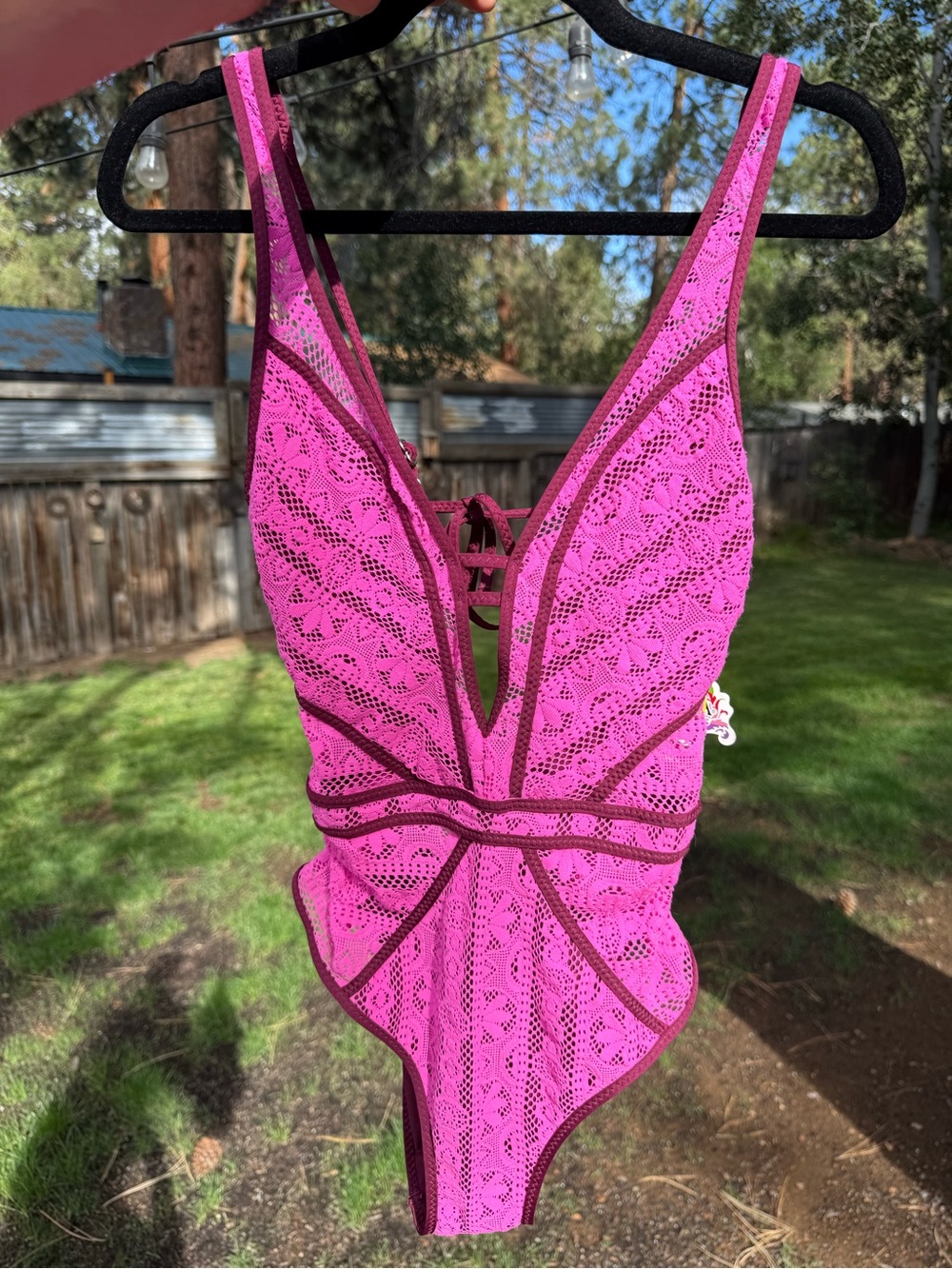 Becca by Rebecca Virtue Hot Pink Lace One-Piece Swimsuit